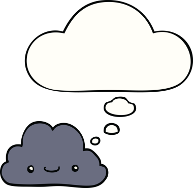 Bir insan tarafından çizilmiş düşünce baloncuklu şirin çizgi film bulutu.