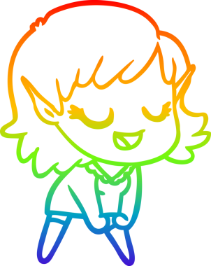 Gökkuşağı gradyan çizgisi mutlu çizgi film kızı bir insan tarafından çizilmiş.