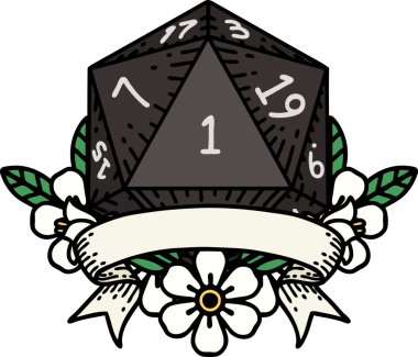 Retro Dövme Biçimi Doğal Bir d20 zar bir insan tarafından çizildi