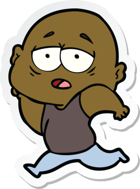 Bir insan tarafından çizilmiş, yorgun, kel bir adamın çıkartması.