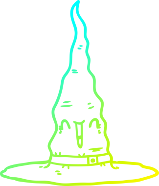 Bir insan tarafından çizilmiş bir çizgi film cadısı şapkasının soğuk çizgi çizimi.