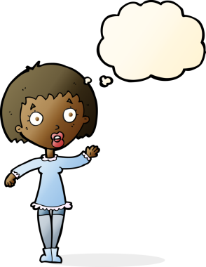 Bir insan tarafından çizilmiş düşünce balonlu bir kadın.