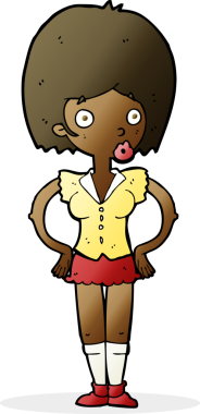 Bir insan tarafından çizilmiş kalçaları olan çizgi film kadını.