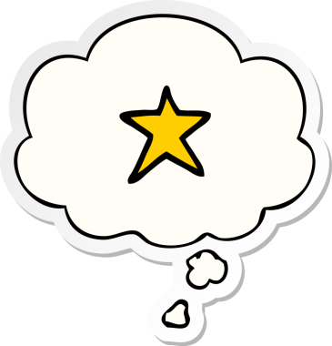 Düşünce baloncuğu insan tarafından çizilmiş bir çıkartma olan çizgi film yıldızı sembolü.