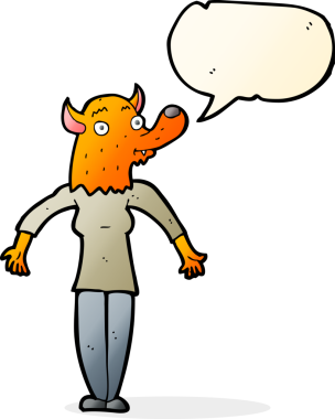 Bir insan tarafından çizilmiş konuşma balonu olan tilki kadın.