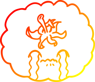 Bir insan tarafından çizilmiş, ağlayan bir domatesin sıcak çizgi çizimi