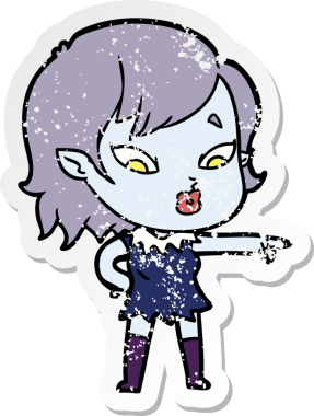 Bir insan tarafından çizilmiş şirin bir vampir kızın sıkıntılı çıkartması.