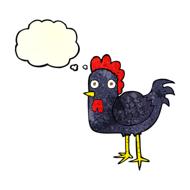Bir insan tarafından çizilmiş düşünce balonlu çizgi film tavuğu.