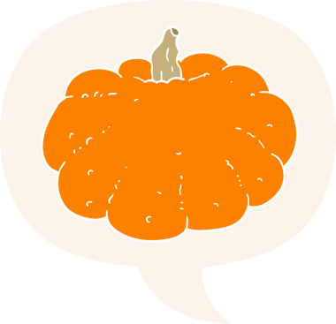 bir insan tarafından çizilmiş, konuşma baloncuklu çizgi film balkabağı.