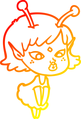 Bir insan tarafından çizilmiş güzel bir uzaylı kız çizgi çizimi.