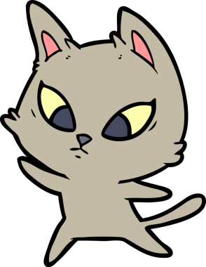 Bir insan tarafından çizilmiş kafası karışmış çizgi film kedisi.