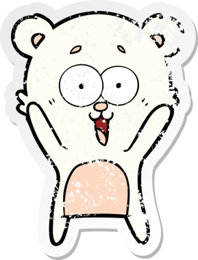 Bir insan tarafından çizilmiş gülen oyuncak ayının sıkıntılı çıkartması.