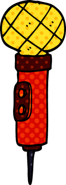 Bir insan tarafından çizilmiş altın renkli bir mikrofon.