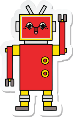 Bir insan tarafından çizilmiş şirin, mutlu bir robotun çıkartması.