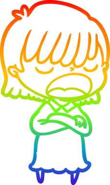 Gökkuşağı gradyan çizgi çizimi Bir insan tarafından yüksek sesle çizilen bir kadın karikatürü