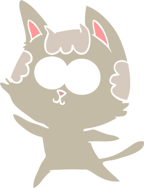 Bir insan tarafından çizilmiş mutlu düz renkli çizgi film kedisi