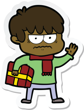 Bir insan tarafından çizilmiş kızgın bir çizgi film çocuğunun çıkartması.