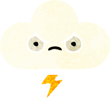 Bir insan tarafından çizilmiş bir gök gürültüsü bulutunun retro çizim tarzı karikatürü