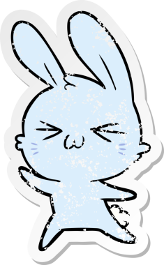 Bir insan tarafından çizilmiş şirin bir tavşanın sıkıntılı çıkartması.