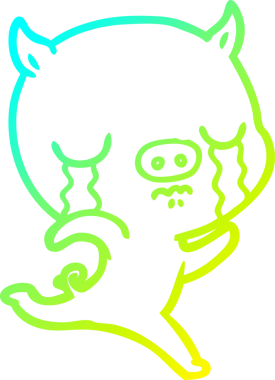 Bir insan tarafından çizilmiş ağlayan bir domuzun soğuk çizgi çizimi.