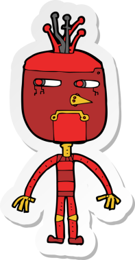 Bir insan tarafından çizilmiş komik çizgi film robotunun çıkartması.