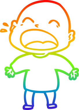 Gökkuşağı gradyan çizgi çizimi. Bir insan tarafından çizilmiş kel adam diye bağıran çizgi film.