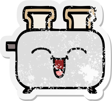 Bir insan tarafından çizilmiş bir ekmek kızartma makinesinin hüzünlü çıkartması.