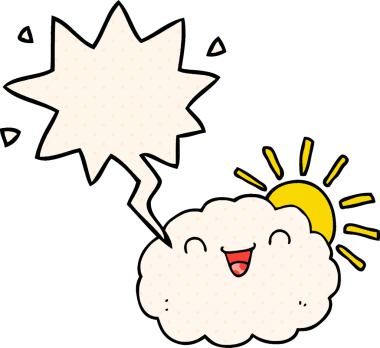 Bir insan tarafından çizilmiş çizgi roman tarzında konuşma baloncuğu olan mutlu çizgi film bulutu