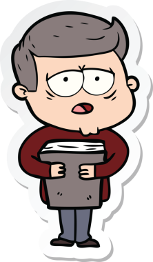 Bir insan tarafından çizilmiş yorgun bir çizgi film çıkartması.