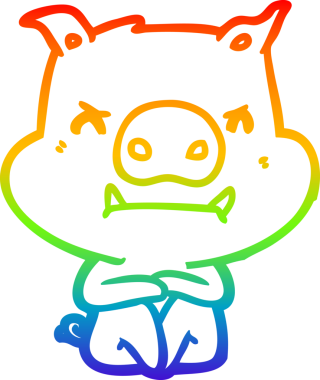 Bir insan tarafından çizilmiş kızgın çizgi film domuzu çizimi.