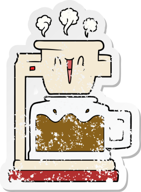 Bir insan tarafından çizilmiş kızgın sıcak kahve demliğinin sıkıntılı çıkartması.