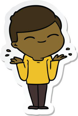 Bir insan tarafından çizilmiş omuzlarını silken gülümseyen bir çocuğun çıkartması.