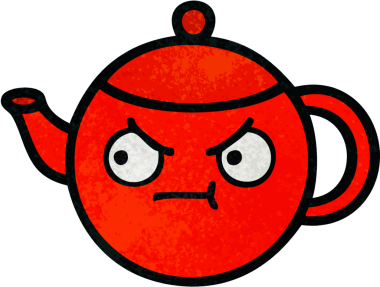 Bir insan tarafından çizilmiş bir çaydanlığın retro grunge desen karikatürü