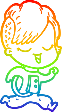 gökkuşağı gradyan çizimi mutlu bir çizgi film kızı bir insan tarafından çizildi