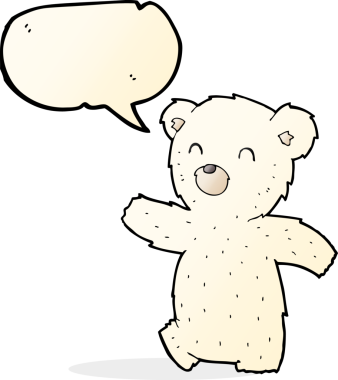 Bir insan tarafından çizilmiş konuşma balonlu kutup ayısı çizgi filmi.