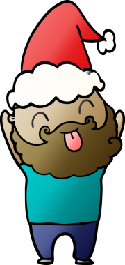 Bir insan tarafından çizilmiş Noel Baba şapkası takan sakallı bir adam.