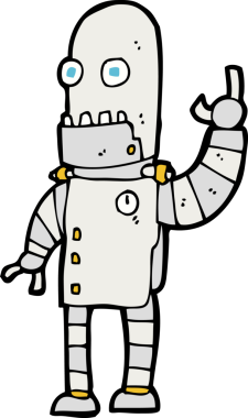 Bir insan tarafından çizilmiş çizgi film sallayan robot.