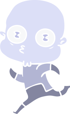 Düz renkli çizgi film. Bir insan tarafından çizilmiş kel bir uzaylı.