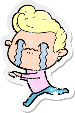 Bir insan tarafından çizilmiş ağlayan bir karikatürcünün sıkıntılı çıkartması.