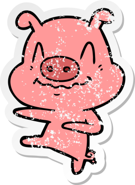 Bir insan tarafından çizilmiş gergin bir çizgi film domuzu çıkartması.