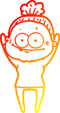 Bir insan tarafından çizilmiş mutlu, yaşlı bir kadının sıcak çizgi çizimi.