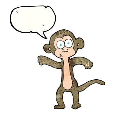 Bir insan tarafından çizilmiş serbest konuşma balonu desenli çizgi film maymunu