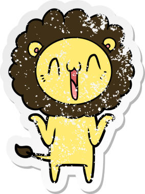 Bir insan tarafından çizilmiş mutlu çizgi film aslanının sıkıntılı çıkartması.