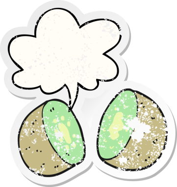 Konuşma baloncuklu çizgi film kivi bir insan tarafından çizilmiş sıkıntılı eski bir çıkartma