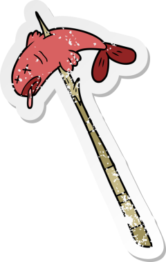 Bir insan tarafından çizilmiş karikatür balığının sıkıntılı çıkartması.