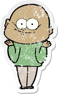 Bir insan tarafından çizilmiş kel bir adamın sıkıntılı çıkartması.