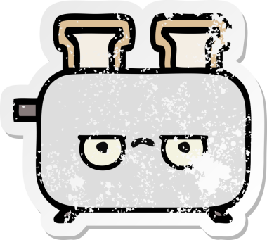 Bir insan tarafından çizilmiş bir ekmek kızartma makinesinin hüzünlü çıkartması.