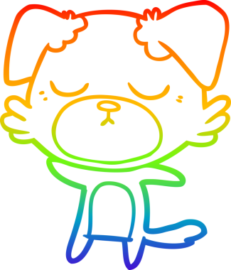 Gökkuşağı gradyan çizimi. Bir insan tarafından çizilmiş şirin bir köpek çizimi.