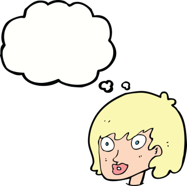 Bir insan tarafından çizilmiş düşünce baloncuklu mutlu kadın yüzü.