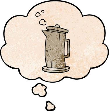 Bir insan tarafından çizilmiş grunge doku tarzında düşünce baloncuğu olan eski bir çizgi film.